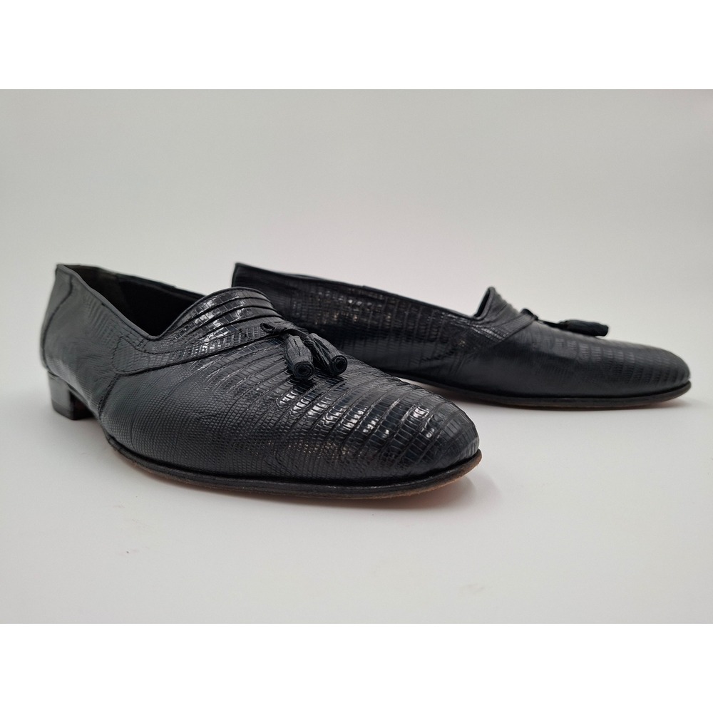 Giorgio Brutini Men 8.5 D Navy Blue Lizard Embossed Leather Tassel Loafers Spain